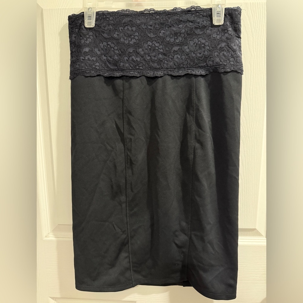 Chic Black Lace Waist Slimming Pencil Skirt Dbl Slit Back W15/30 L27
